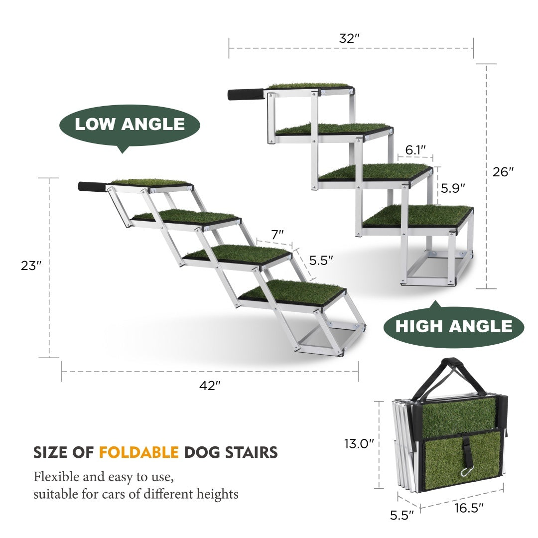 Foldable Dog Ramp For Cars, SUVs, Trucks, Portable Pet Dog Stairs For Large Dogs With Non-Slip Surface  Reinforced Design, Lightweight Yet Sturdy Supports Up To 250lbs